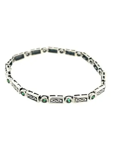 Sterling Silver Celtic Bracelet with Green Cubic Zirconia